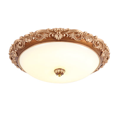 Traditional Rustic Round PVC Glass LED Flush Mount Ceiling Light For Bedroom