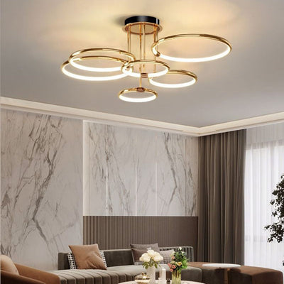 Contemporary Luxury Circle Combo Design LED Semi-Flush Mount Ceiling Light For Bedroom