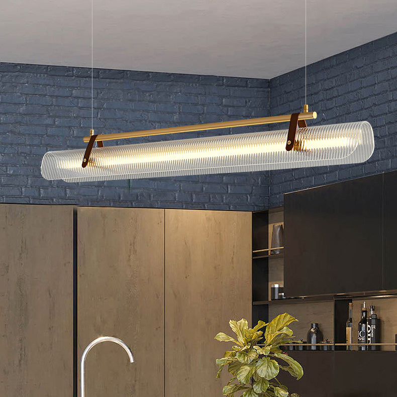 Modern Minimalist Leather Acrylic Linear LED Island Light Pendant Light For Living Room