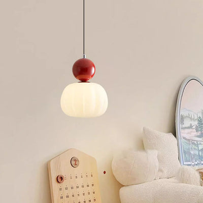 Modern Minimalist Round Ball Pumpkin Iron Rolled Plastic 1-Light Pendant Light For Bedroom