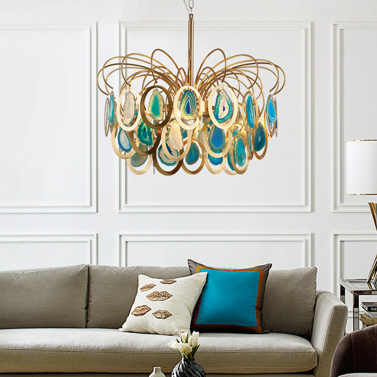 Contemporary Scandinavian Bouquet Shaped Round Iron Onyx Sand Gold 5/8 Light Chandelier For Living Room