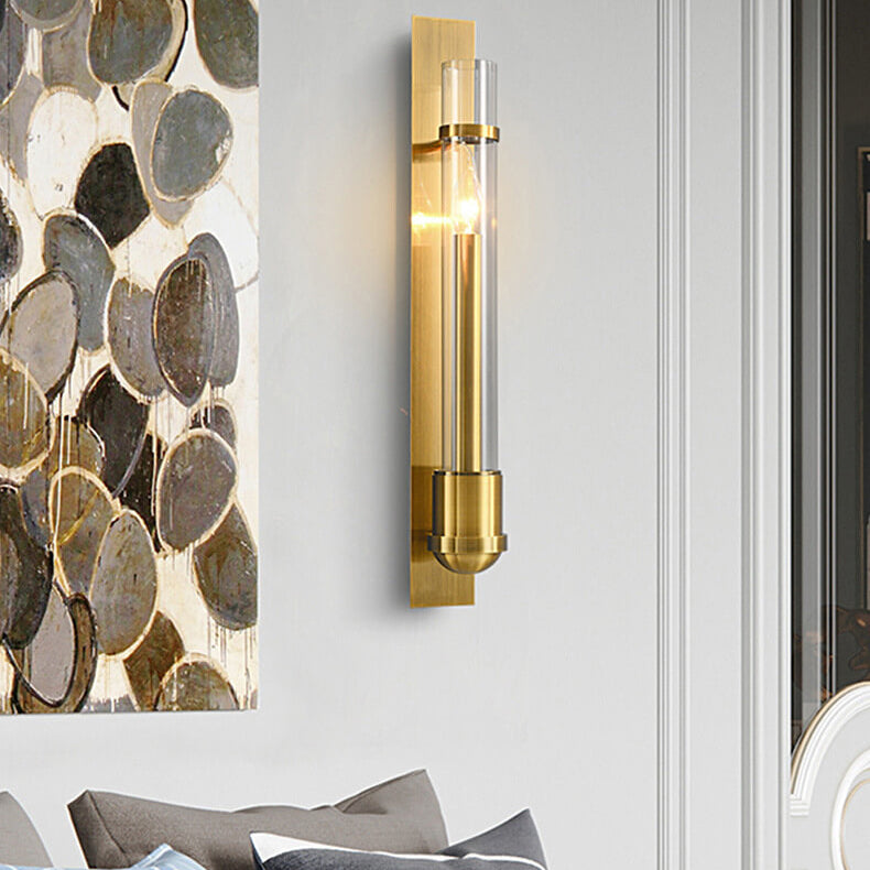 Modern Luxury Golden Finish Frame Glass Cylinder LED Wall Sconce Lamp For Living Room