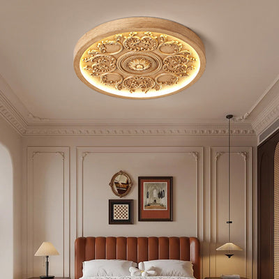 Modern Minimalist Carved Iron Resin Acrylic LED Flush Mount Ceiling Light For Bedroom