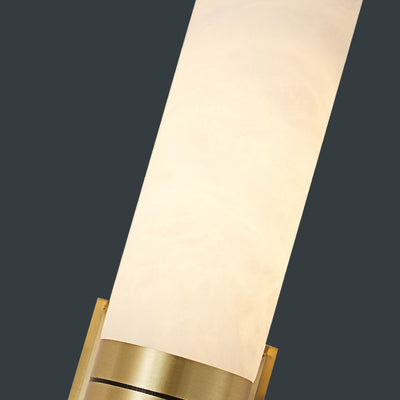 Traditional Chinese Full Copper Marble Cylinder Shade 2-Light Wall Sconce Lamp For Living Room