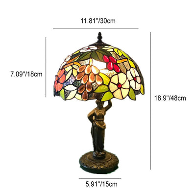 Retro Tiffany Grape Glass Metal Resin Dome 1-Light Table Lamp