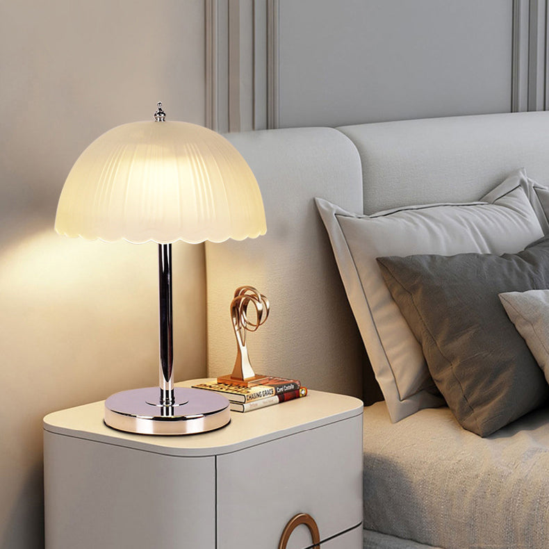 Contemporary Nordic Petal Dome Frosted Glass 1-Light Table Lamp For Bedroom