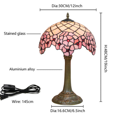 Traditional Tiffany Dome Sakura Aluminium Alloy Glass 1-Light Table Lamp For Bedside