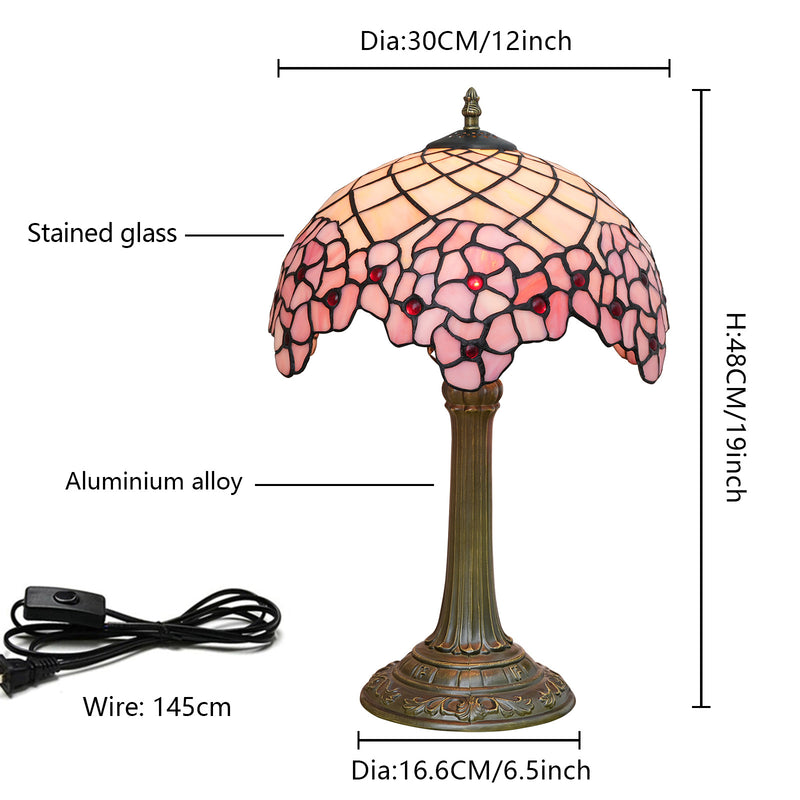 Traditional Tiffany Dome Sakura Aluminium Alloy Glass 1-Light Table Lamp For Bedside