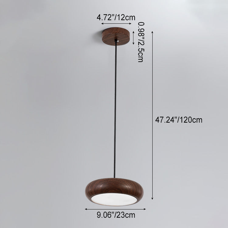 Modern Minimalist Round Iron Water Turned Wood Grain Acrylic LED Pendant Light For Living Room