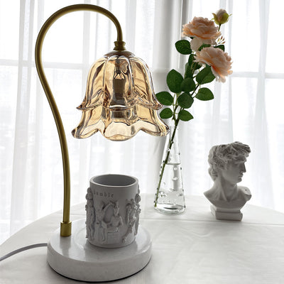 Modern Art Deco Flower Glass Shade Marble Base 1-Light Melting Wax Table Lamp For Bedroom