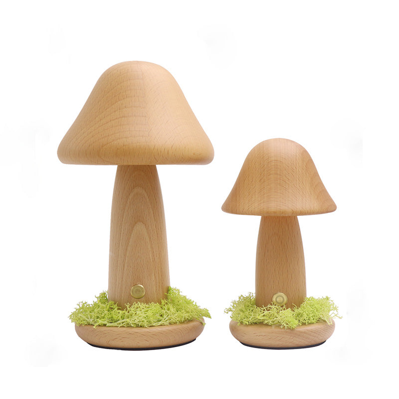 Modern Art Deco Mushroom Round Solid Wood LED Table Lamp For Bedroom