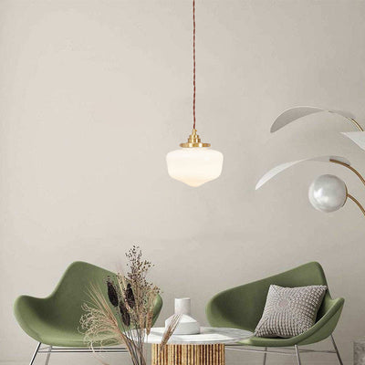 Contemporary Nordic Brass Glass 1-Light Pendant Light For Living Room