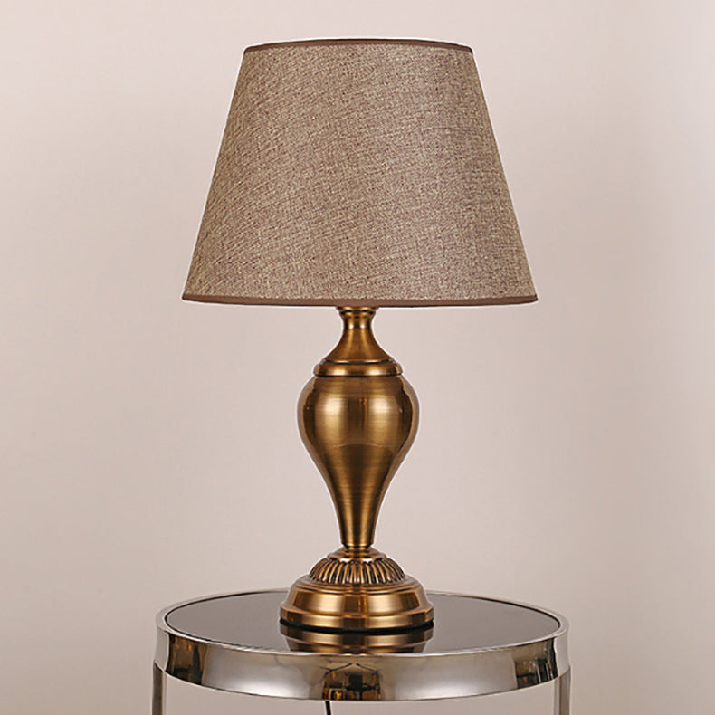 Modern Transitional Round Fabric Shade Hardware Base 1-Light Table Lamp For Bedroom