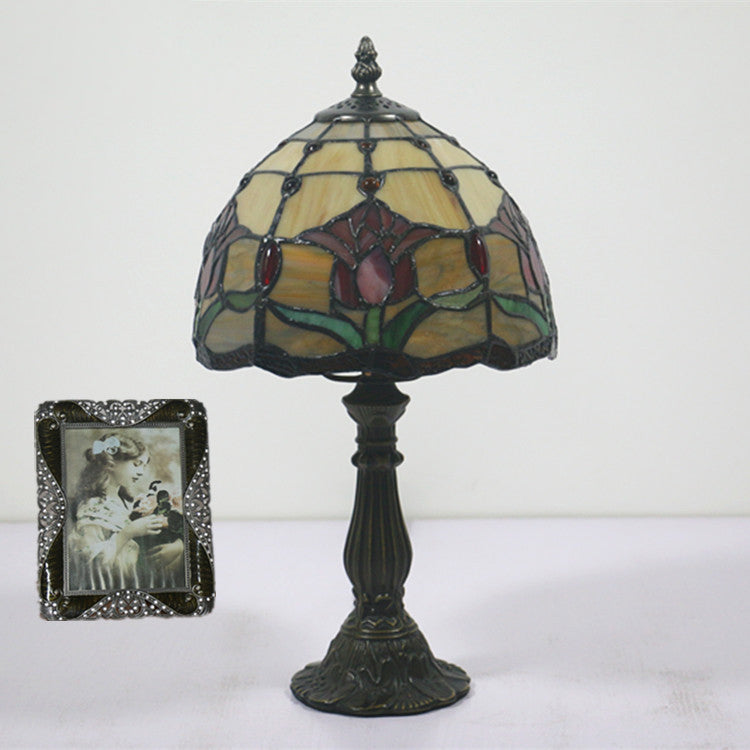 Traditional European Zinc Alloy Glass Dome Tulip 1-Light Table Lamp For Bedroom