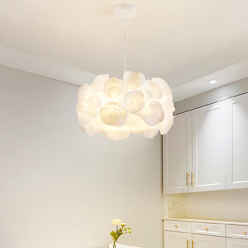 Modern Minimalist Cream Flower Bouquet Iron PVC 3-Light Pendant Light For Living Room