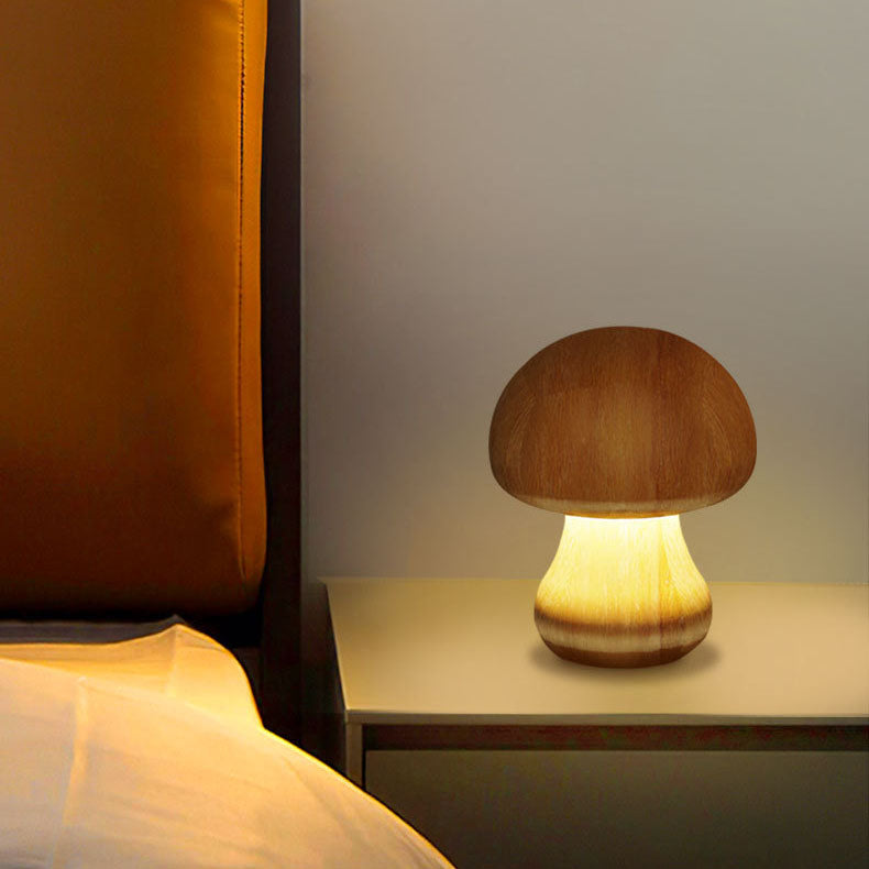 Contemporary Creative Mushroom Rubberwood Beechwood LED Table Lamp For Bedroom