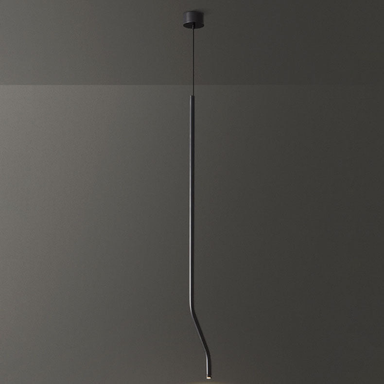 Modern Minimalist Bent Fine Tube All Copper LED Pendant Light For Bedroom