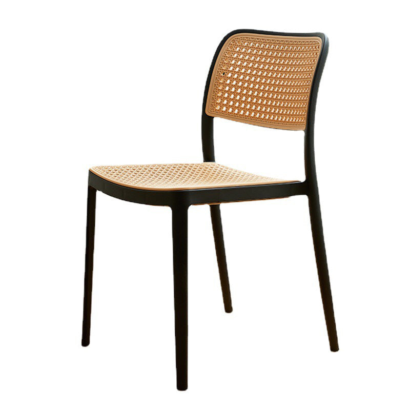 Contemporary Simplicity Square Rattan-like Plastic Stackable Dining Chair Armrest Backrest For Dining Room