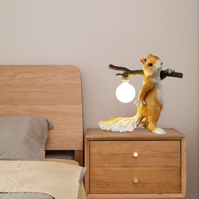 Contemporary Creative Resin Cartoon Squirrel Glass Ball Shade 1-Light Table Lamp For Bedroom