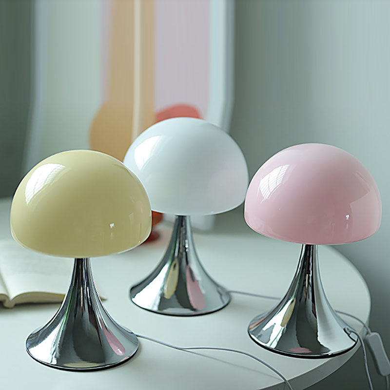 Modern Simplicity Iron Glass Mushroom Dome 1-Light Table Lamp For Bedside