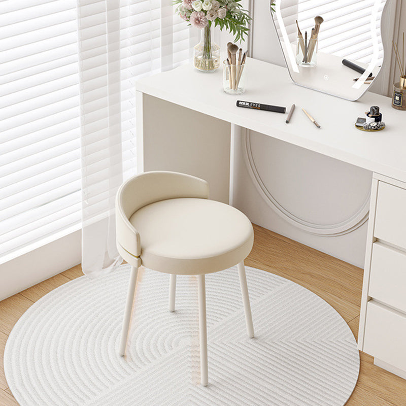 Modern Minimalist Round Cotton Linen Leather Iron Vanity Stool Low Backrest For Bedroom