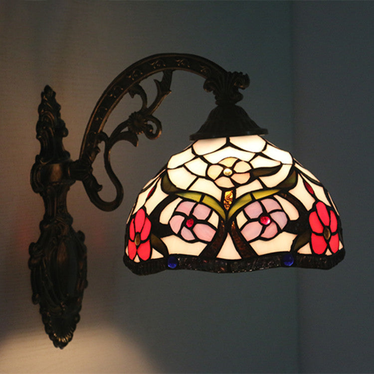 Traditional Tiffany Half Circle Hardware Stained Glass 1-Light Wall Sconce Lamp For Bedroom