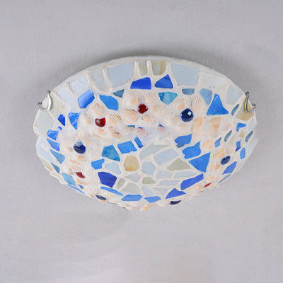 Contemporary Creative Round Shell Stained Glass 2/3/4 Light Flush Mount Ceiling Light For Living Room