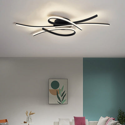 Contemporary Creative Curved Aluminum Strip Silicone LED Flush Mount Ceiling Light For Living Room