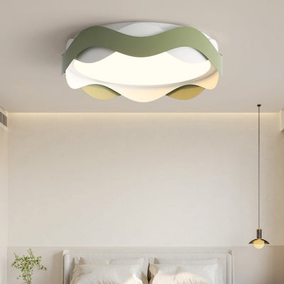 Contemporary Creative Cream Waves Round Acrylic Iron LED Flush Mount Ceiling Light For Living Room