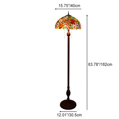 Traditional Tiffany Dome Iron Resin Glass 3-Light Standing Floor Lamp For Living Room