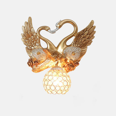 Traditional European Swan Orb Resin Iron 1-Light Wall Sconce Lamp For Living Room