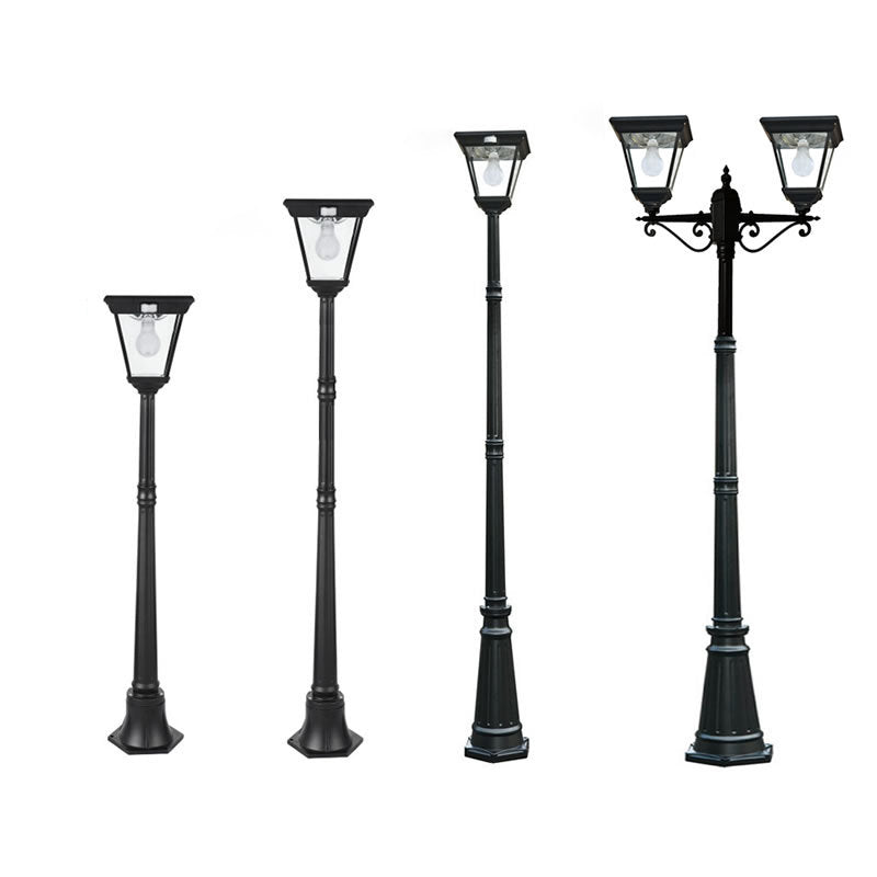 Traditional Chinese Solar Waterproof Aluminum Alloy Glass Cylinder LED Landscape Lighting Outdoor Light For Garden