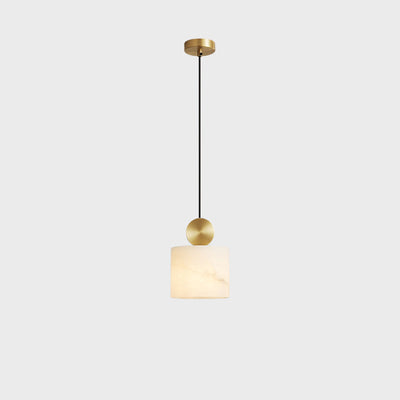 Modern Luxury Full Copper Geometric Marble Shade 1-Light Pendant Light For Living Room