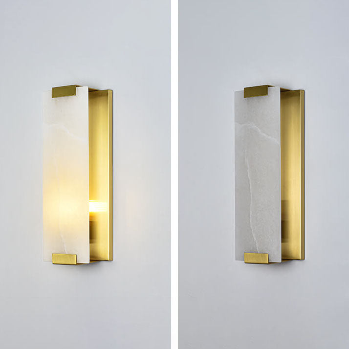 Modern Light Luxury Marble Rectangular Flat Copper 1-Light Wall Sconce Lamp