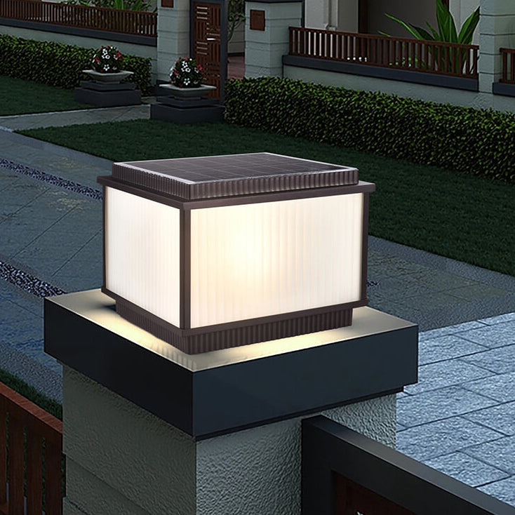 Modern Minimalist Solar Rectangle Aluminum Glass 1-Light Post Head Light  For Outdoor Patio