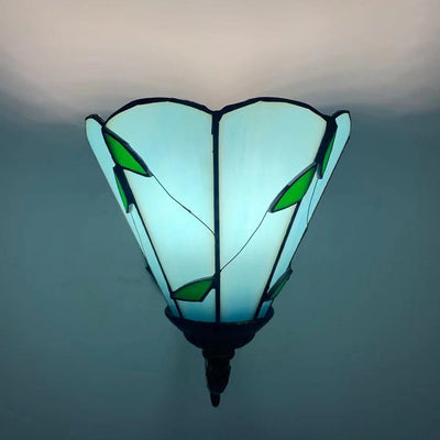 Traditional Tiffany Flower Iron Stained Glass 1-Light Wall Sconce Lamp For Living Room