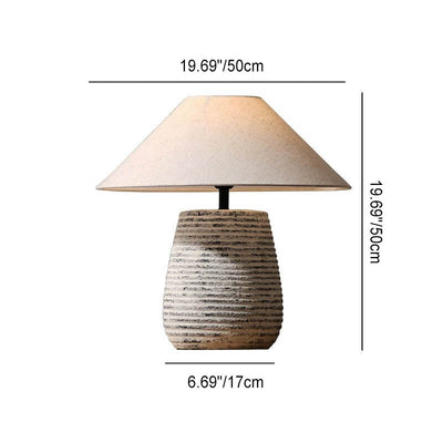 Minimalist Wabi-Sabi Cone Fabric Ceramic Column Jar 1-Light Table Lamp