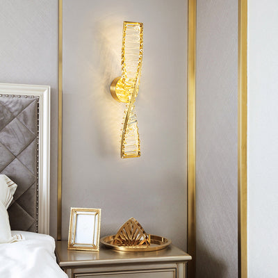 Contemporary Scandinavian Copper Crystal Twisted Design LED Wall Sconce Lamp For Living Room