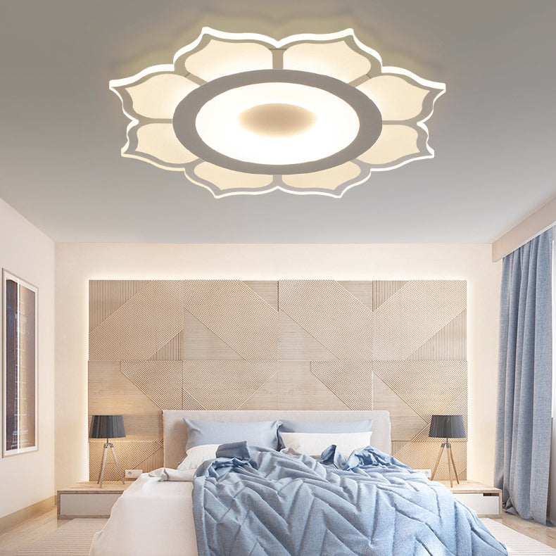 Modern Minimalist Lotus Round Iron Acrylic LED Flush Mount Ceiling Light For Bedroom