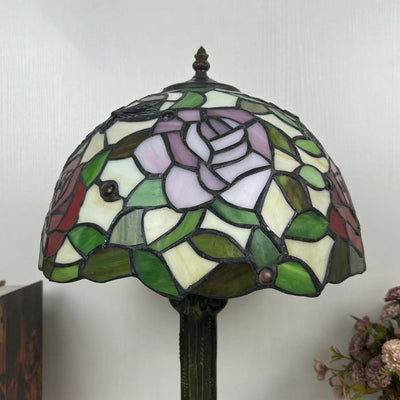 Traditional Tiffany Dome Flower Iron Glass 1-Light Table Lamp For Living Room