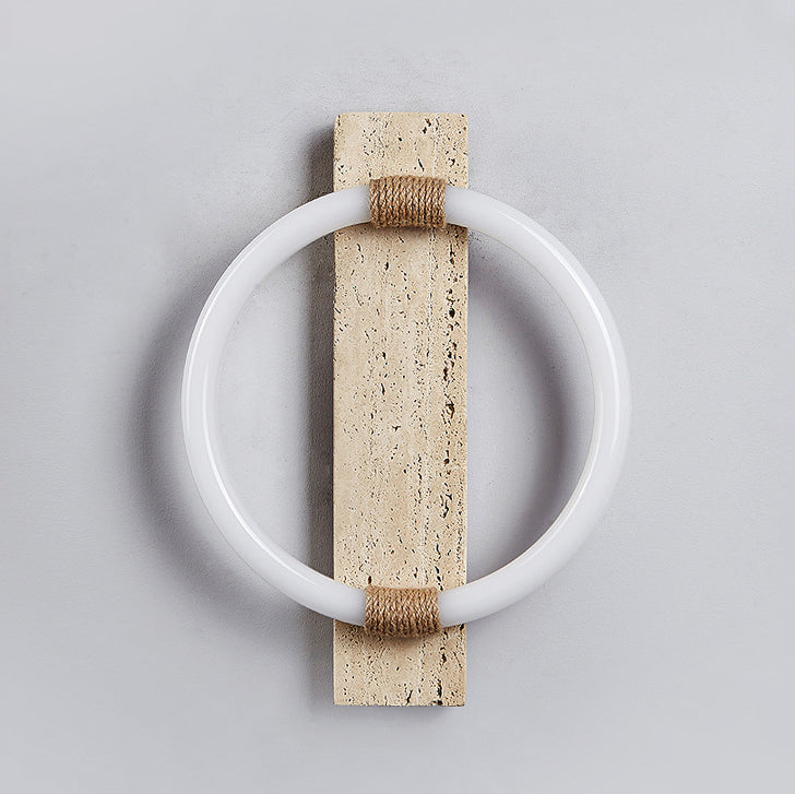 Contemporary Scandinavian Travertine Acrylic Twine Circle LED Wall Sconce Lamp For Bedroom