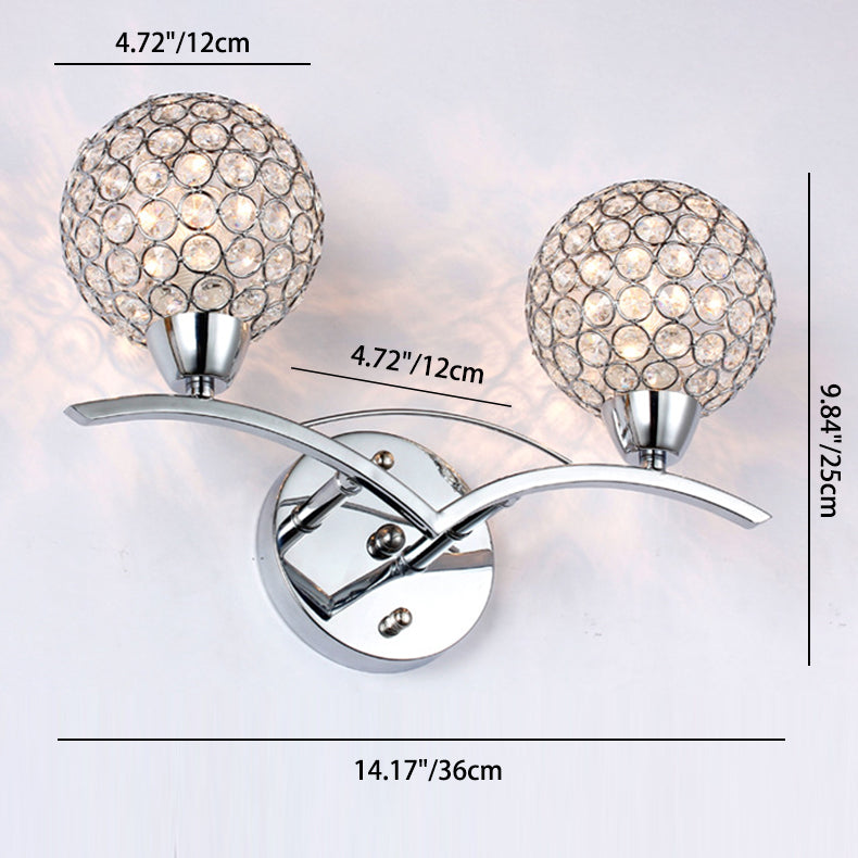 Contemporary Scandinavian Sphere Curved Disc Base Iron Crystal 1/2 Light Wall Sconce Lamp For Bedroom