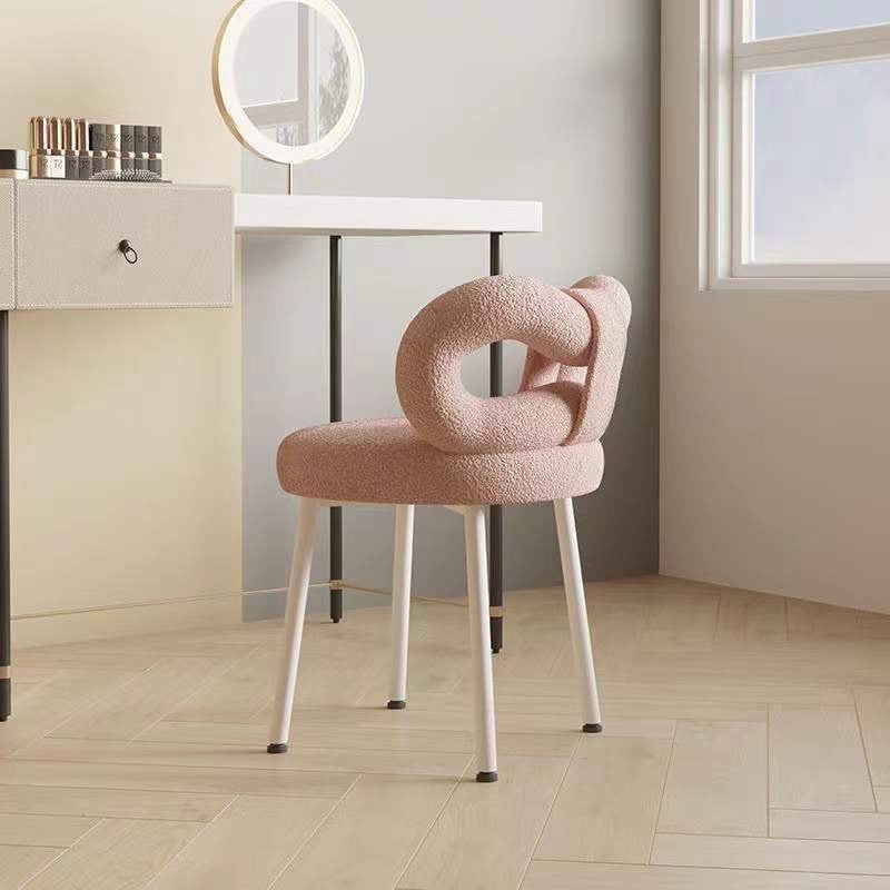 Contemporary Nordic Lambswool Round Vanity Stool Butterfly Backrest For Bedroom