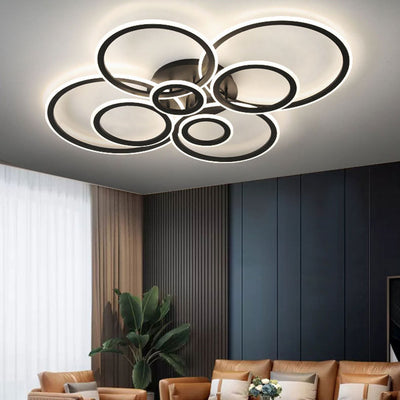 Modern Minimalist Combination Round Circle Hardware Acrylic LED Semi-Flush Mount Ceiling Light For Living Room