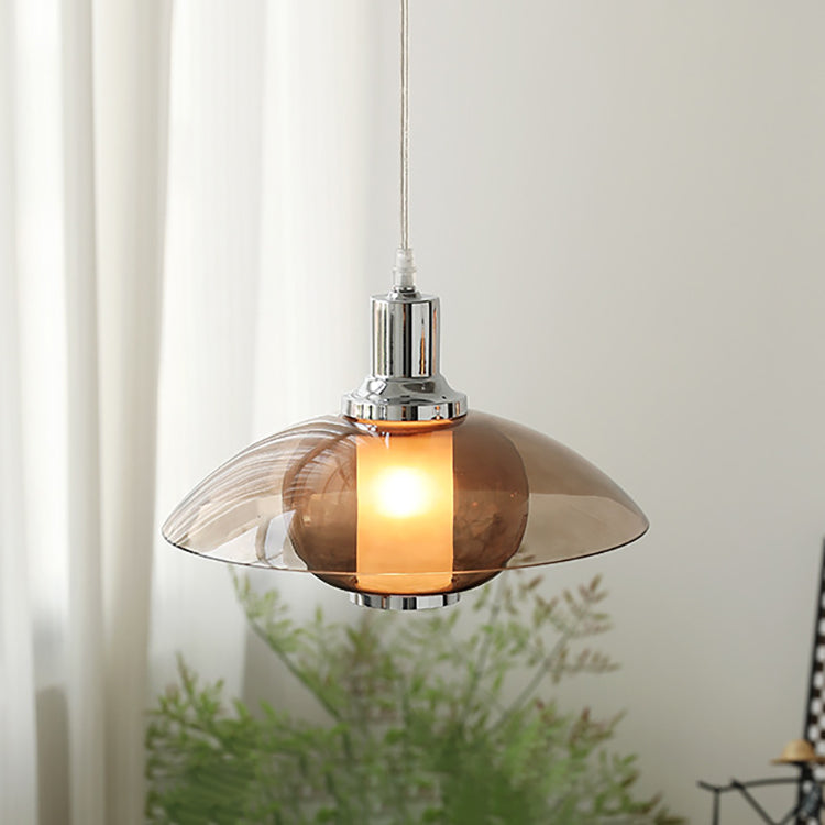 Contemporary Nordic Amber Glass Disc Iron 1-Light Pendant Light For Living Room