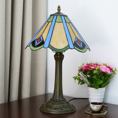 Traditional Tiffany Conic Aluminium Alloy Glass 1-Light Table Lamp For Bedside