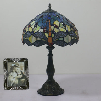 Traditional Tiffany Stained Glass Dragonfly 1-Light Table Lamp For Living Room