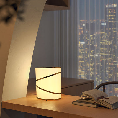 Contemporary Nordic Cylinder Fabric Stainless Steel 3-Light Table Lamp For Bedside