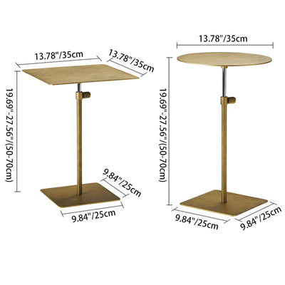 Modern Minimalist Round Square Stainless Steel End Table Height Adjustable 1-Tier For Living Room