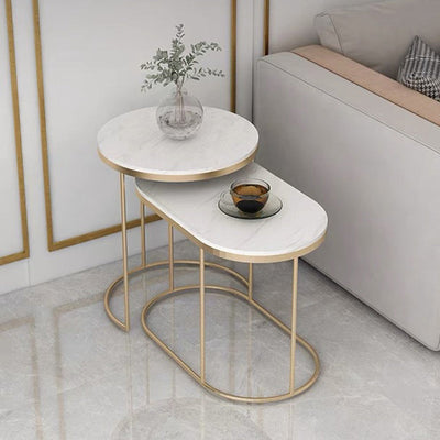 Table d'appoint ovale en pierre frittée de luxe contemporain pour salon 